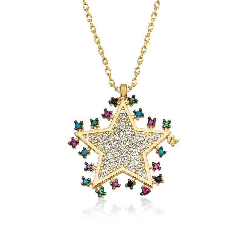 Gümüş Gold Parlayan Yıldız Kolye Gümüş Gold Parlayan Yıldız Kolye