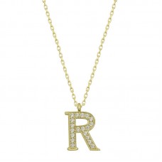 Gümüş Gold R Harfi Kadın Kolye