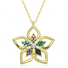 ​Gümüş Gold Renkli Taşlı Çiçek Kadın Kolye