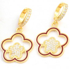 ​Gümüş Gold Sallantılı Çiçek Desenli Kadın Küpe