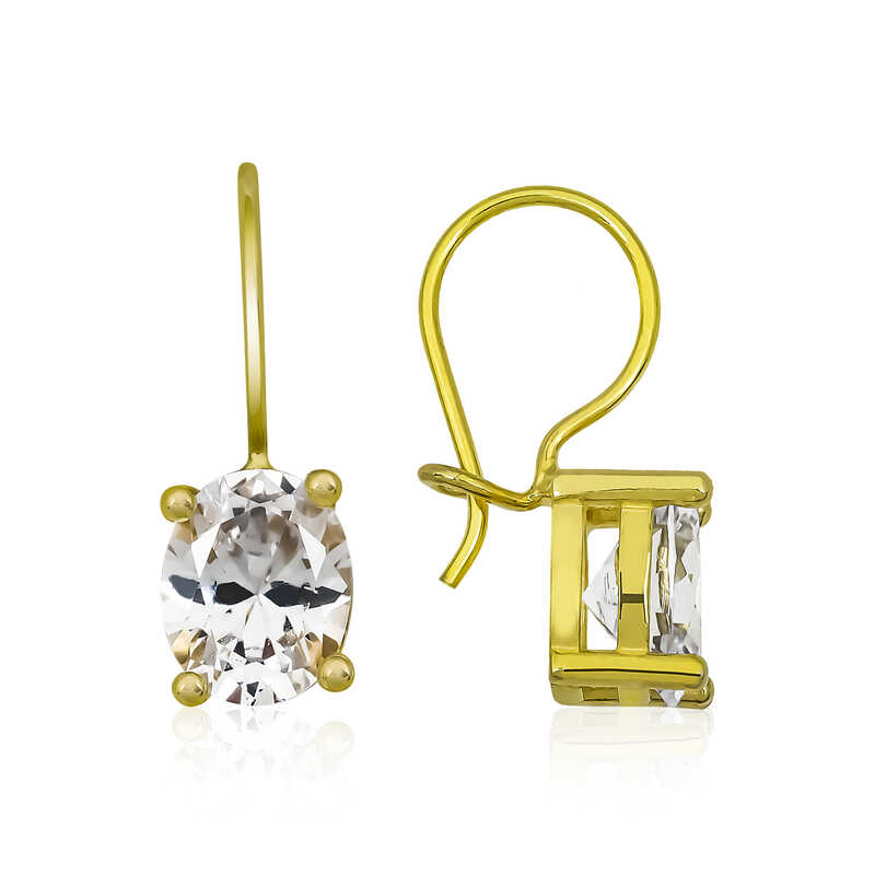 Gümüş Gold Sallantılı Oval Damla Küpe Gümüş Gold Sallantılı Oval Damla Küpe