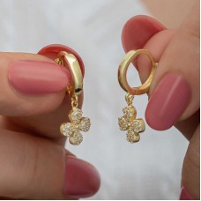 ​Gümüş Gold Sallantılı Yonca Kadın Küpe