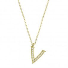 Gümüş Gold V Harfi Kadın Kolye