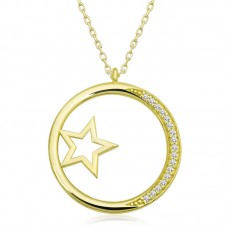 Gümüş Gold Yıldız Detaylı Halka Kadın Kolye