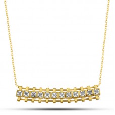 Gümüş Gold Zirkon Taşlı Kare Bar Kadın Kolye