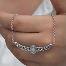 Gümüş Gurmet Zincirli Baget Taşlı Kadın Kolye