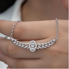 Gümüş Gurmet Zincirli Fatma Ana Eli Baget Taşlı Kadın Kolye