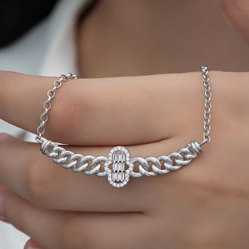 Gümüş Gurmet Zincirli Fatma Ana Eli Baget Taşlı Kadın Kolye Gümüş Gurmet Zincirli Fatma Ana Eli Baget Taşlı Kadın Kolye