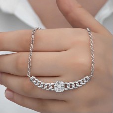 Gümüş Gurmet Zincirli Kare Baget Taşlı Kadın Kolye