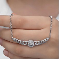 Gümüş Gurmet Zincirli Oval Baget Taşlı Kadın Kolye