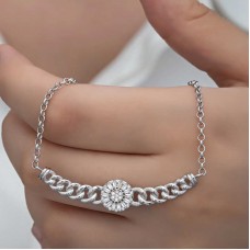 Gümüş Gurmet Zincirli Yuvarlak Baget Taşlı Kadın Kolye