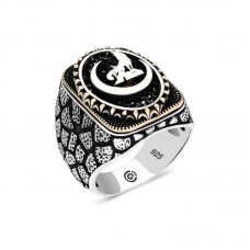 Gümüş Hilal Bozkurt Oval Erkek Yüzük