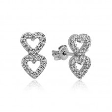 ​Gümüş İki Kalp Çivili Bayan Küpe