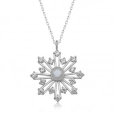 Gümüş İncili Kar Tanesi Kadın Kolye