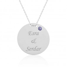 Gümüş Yuvarlak Plaka İsimli Kolye