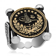 Gümüş Kadem-i Şerif Detaylı Osmanlı Arması Erkek Yüzük