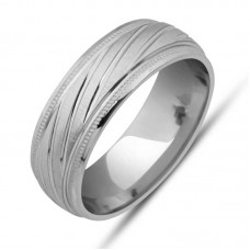 Gümüş Kalemli Çizgi Desenli Rodyum Alyans