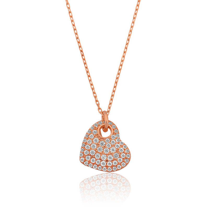 Gümüş Rose Kalp Bayan Kolye Gümüş Rose Kalp Bayan Kolye