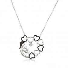 Gümüş Kalp Çemberi Anne Çocuk Bayan Kolye
