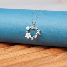 Gümüş Kalp Manolya Çiçeği Kelebek Kadın Kolye