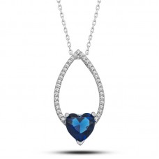 Gümüş Kalp Mavi Taşlı Damla Kadın Kolye