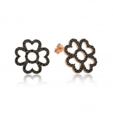 ​Gümüş Kalp Yapraklı Çiçek Küpe