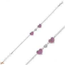 Gümüş Pembe Kalpli Bayan Bileklik