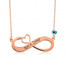 Gümüş Rose Kalpli Sonsuzluk İsimli Kolye