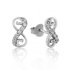 Gümüş Kalpli Sonsuzluk Çivili Küpe