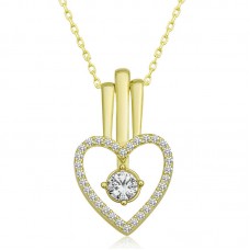 Gümüş Gold Kalpli Tek Taş Kadın Kolye