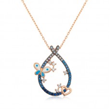 Gümüş Kalpli Ve Kelebekli Damla Kolye