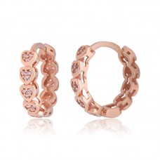 Gümüş Kalpli Pembe Zirkon Taşlı Halka Kadın Küpe