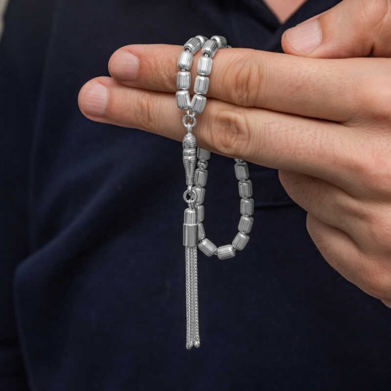 Gümüş Kapsül Kesim Çizgili Erkek Tesbih Gümüş Kapsül Kesim Çizgili Erkek Tesbih