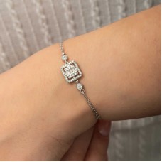 Gümüş Kare Baget Taşlı Kadın Bileklik