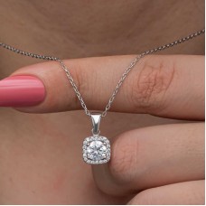 Gümüş Kare Montür Tek Taş Kadın Kolye