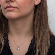 Gümüş Kare Montür Tek Taş Kadın Set