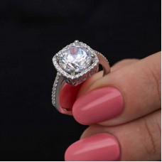 Gümüş Kare Montür Tek Taş Kadın Yüzük