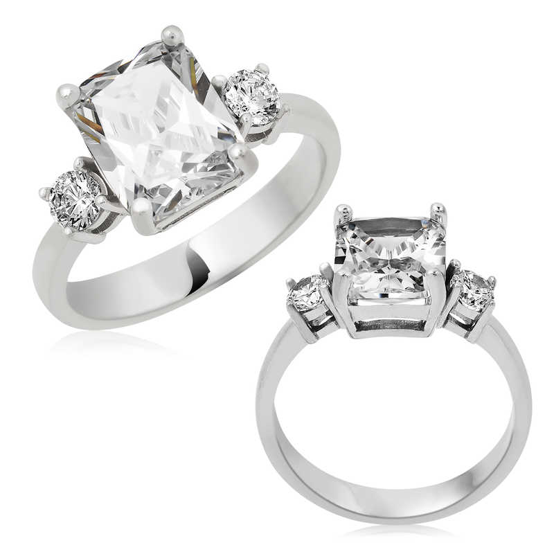 Gümüş Kare Montür Üç Taş Bayan Yüzük Gümüş Kare Montür Üç Taş Bayan Yüzük