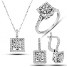 Gümüş Kare Zirkon Taşlı Kadın Set