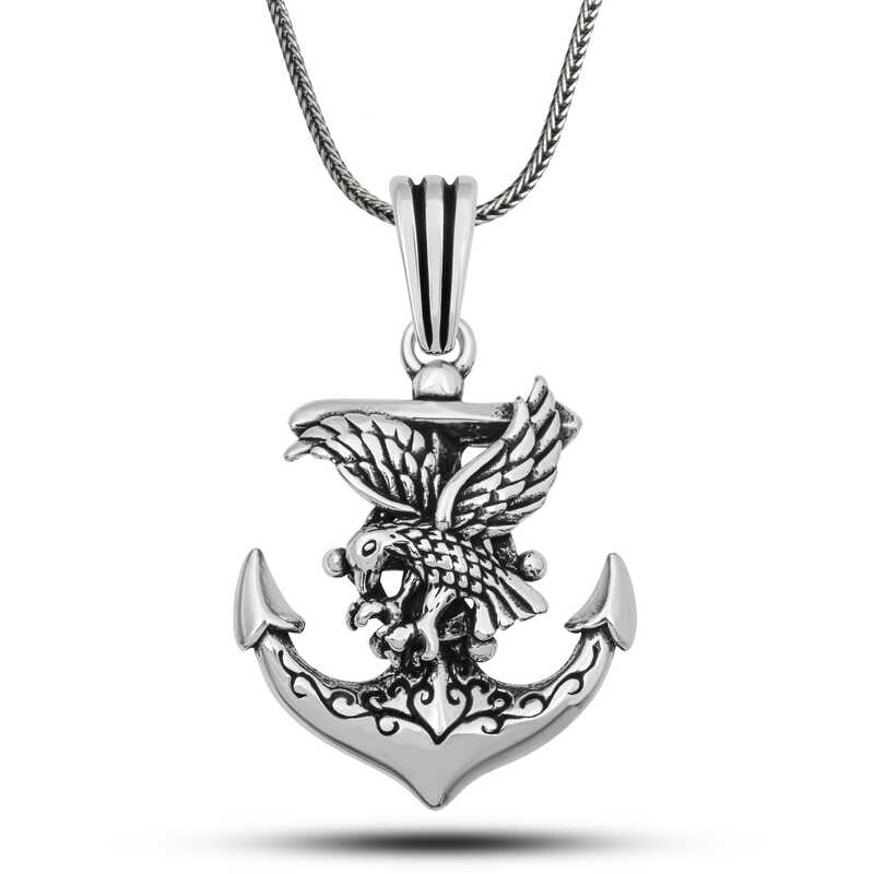 Gümüş Kartal Figürlü Denizci Çapası Kolye Gümüş Kartal Figürlü Denizci Çapası Kolye