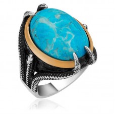 Gümüş Kartal Pençesi Turkuaz Taşlı Erkek Yüzük