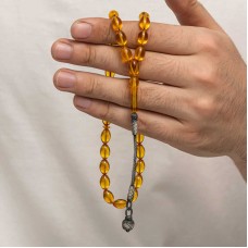 Gümüş Kazaz Püsküllü Sıkma Kehribar Tesbih