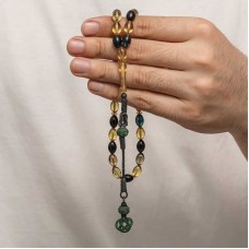 Gümüş Kazaz Püsküllü Sıkma Kehribar Tesbih