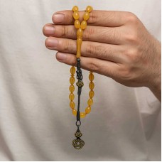 Gümüş Kazaz Püsküllü Sıkma Kehribar Tesbih