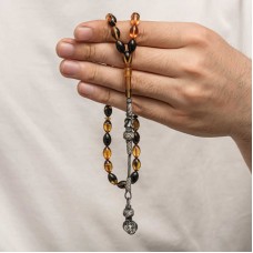 Gümüş Kazaz Püsküllü Sıkma Kehribar Tesbih