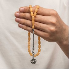 Gümüş Kazaz Püsküllü Sıkma Kehribar Tesbih