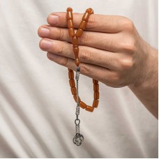 Gümüş Kazaz Püsküllü Sıkma Kehribar Tesbih