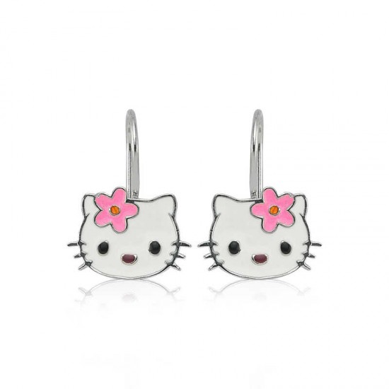 Gümüş Kedi Sallantılı Çocuk Küpe