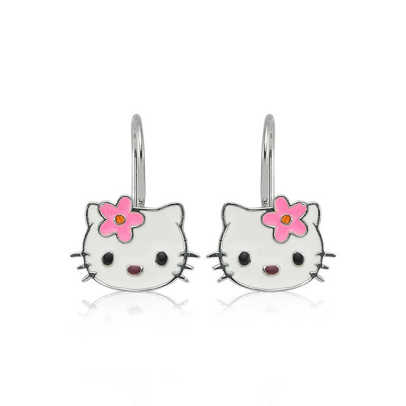 Gümüş Kedi Sallantılı Çocuk Küpe Gümüş Kedi Sallantılı Çocuk Küpe