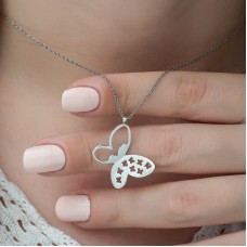 Gümüş Kelebek Bayan Kolye